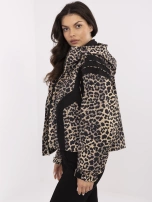 Black-camel windbreaker jacket with print.