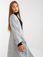 Hurtownia Szary długi ażurowy kardigan oversize OCH BELLA 