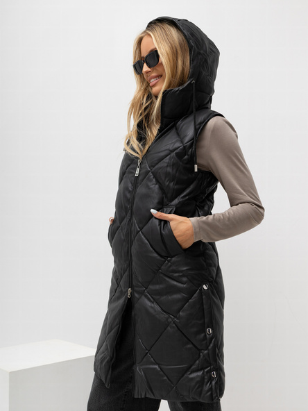 Hurt Czarna pikowana kamizelka ze skóry ekologicznej