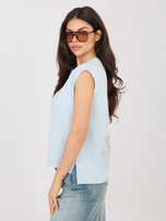 Pastelowy niebieski t-shirt  z nadrukiem na plecach SUBLEVEL