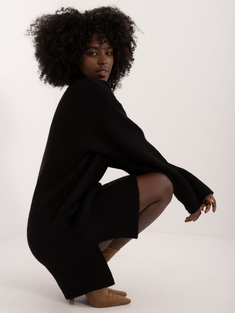 Hurtownia Czarna sukienka dzianinowa z długim rękawem