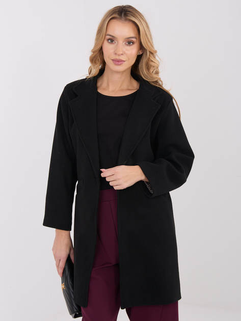 Czarny elegancki płaszcz z kieszeniami