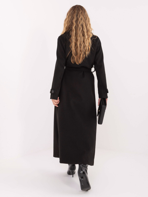 Czarny dwurzędowy płaszcz z kieszeniami