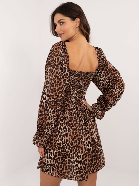 Hurt Beżowo-czarna sukienka z printem i kwadratowym dekoltem