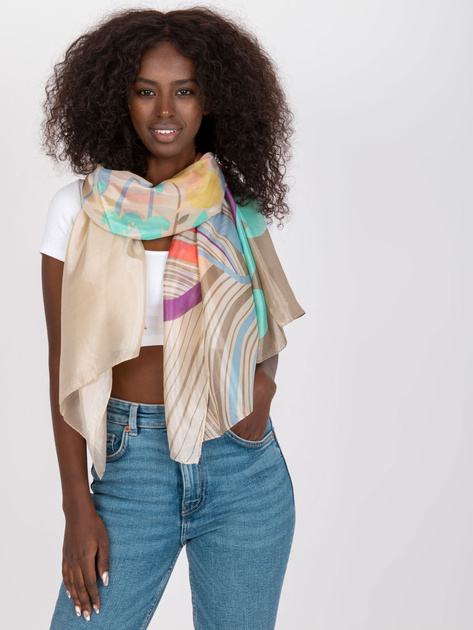 Beżowa cienka chusta ze wzorem