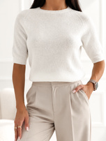 Ecru Damen Basic-Pullover mit Baby-Alpaka-Anteil.