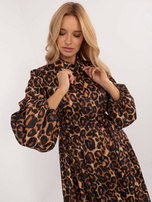 Hurt Camelowo-czarna midi sukienka szmizjerka w panterkę