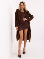 Ciemnobrązowy długi płaszcz z kieszeniami