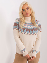 Hurt Jasnobeżowy damski sweter plus size we wzory