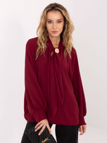 Bordowa elegancka bluzka z bufiastymi rękawami