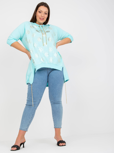 Miętowa bawełniana bluzka plus size z nadrukiem