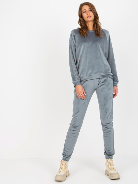 Hurt Brudnoniebieski damski komplet welurowy z aplikacją