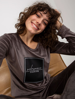 Hurt Ciemnoszary damski komplet welurowy z nadrukiem 