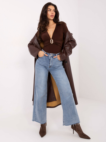 Brązowe gładkie body z ozdobnym detalem RUE PARIS 