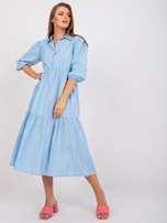 Jasnoniebieska bawełniana sukienka midi z falbaną RUE PARIS 