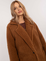 Hurt Jasnobrązowy ciepły płaszcz baranek z kieszeniami