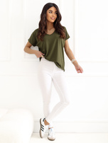 Hurtownia Khaki gładki t-shirt basic z dekoltem V Emory