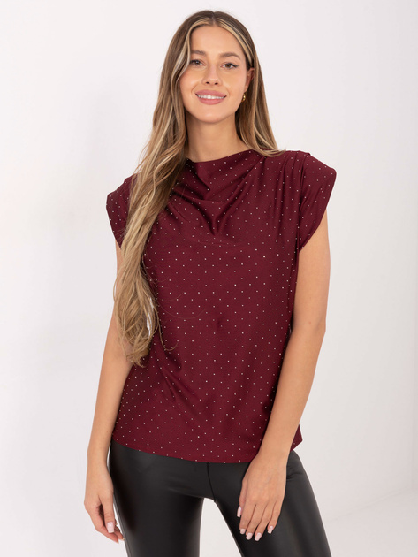 Burgundowa bluzka z poduszkami na ramionach