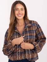 Ciemnocamelowo-niebieska przejściowa kurtka z suwakiem RUE PARIS 