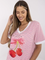 Czerwono-biała bluzka z nadrukiem wisienki