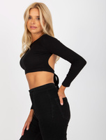 Hurt Czarna prążkowana bluzka basic z wiązaniem RUE PARIS 