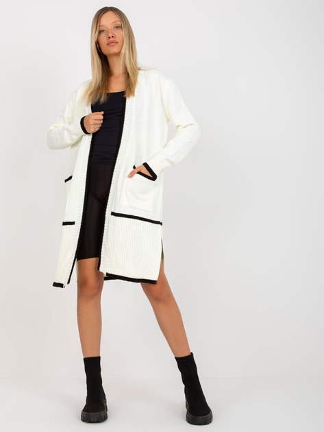 Hurt Ecru-czarny damski kardigan z kieszeniami RUE PARIS