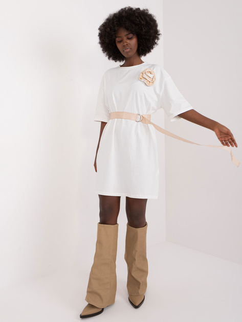 Hurt Ecru mini sukienka t-shirtowa z paskiem