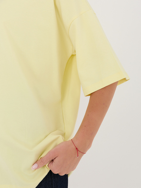 Jasnożółty t-shirt basic z okrągłym dekoltem RUE PARIS