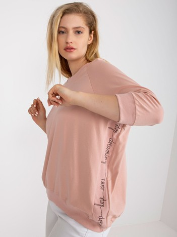 Brudnoróżowa bluzka plus size z okrągłym dekoltem