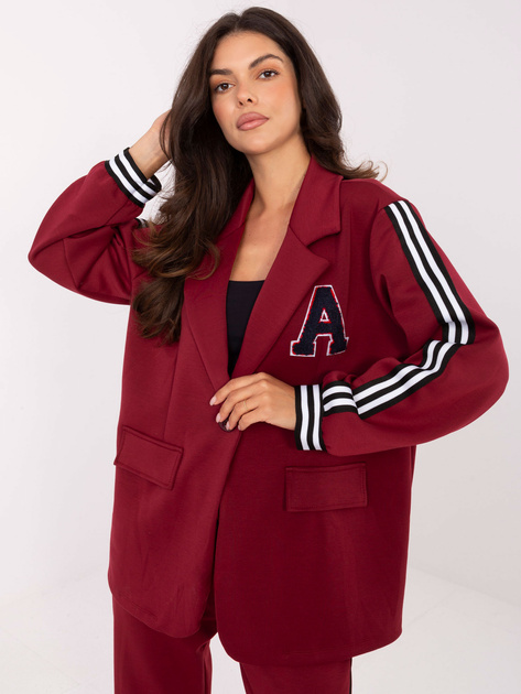 Bordowy casualowy komplet z lampasami RUE PARIS