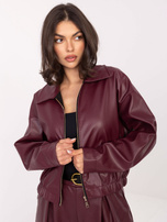 Burgundowa krótka kurtka z ekoskóry RUE PARIS 