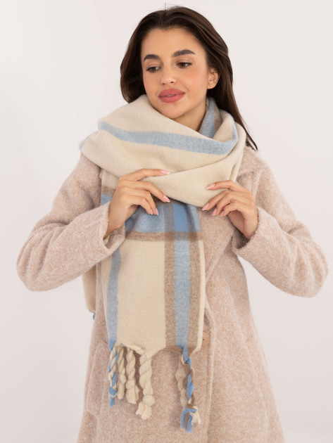 Hurtownia online Jasnobeżowy ciepły szal w kratę