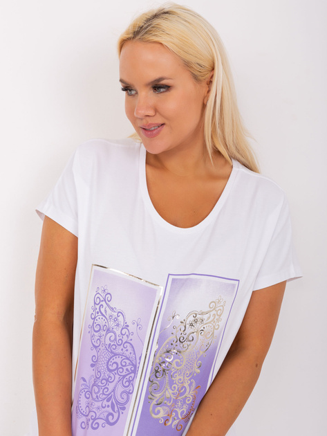 Hurtownia Biało-fioletowa bluzka plus size z rozcięciami