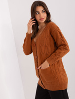 Hurt Jasnobrązowy sweter rozpinany z kieszeniami