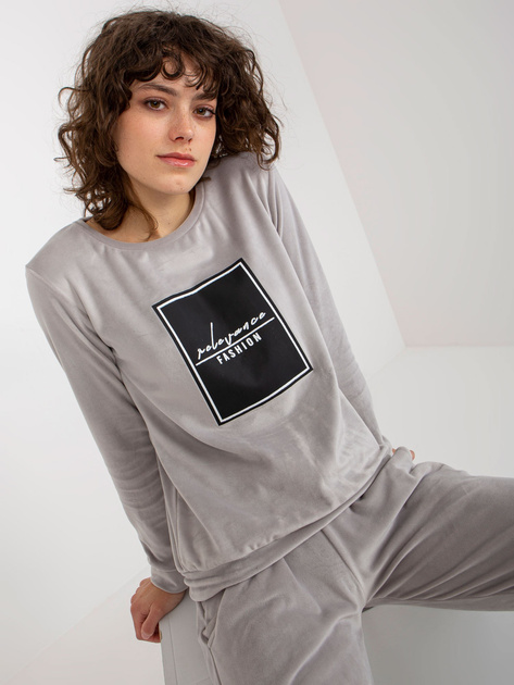 Hurtownia Jasnoszary damski komplet welurowy z nadrukiem