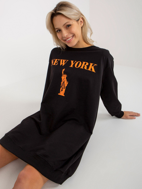 Hurt Czarno-pomarańczowa długa bluza oversize z nadrukiem