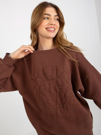 Großhandel Braun Sweatshirt ohne Kapuze mit Stickerei.