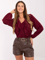 Brązowe skórzane szorty z zakładkami RUE PARIS