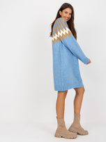 Hurtownia Niebieska sukienka z dzianiny z długim rękawem RUE PARIS 