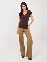 Czekoladowy damski t-shirt z bawełny RUE PARIS