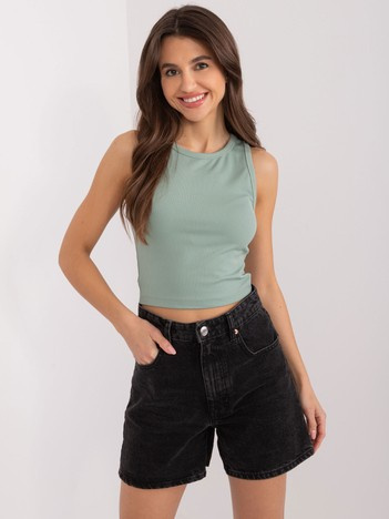 Hurtownia Pistacjowy prążkowany top bez rękawów