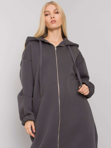 Grafitowa długa bluza z kapturem Yasemin