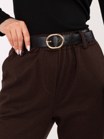 Ciemnobrązowe spodnie cygaretki bez zapięcia RUE PARIS 