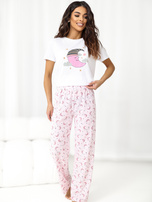 Ecru-różowa damska piżama z t-shirtem