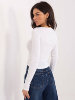 Ecru krótka bluzka basic z długim rękawem 