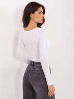 Ecru krótka bluzka basic z długim rękawem 