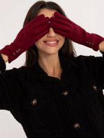 Hurt Bordowe rękawiczki damskie z guzikami