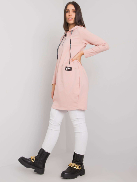 Brudnoróżowa bawełniana tunika plus size z kapturem Kierra