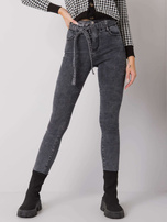 Szare dopasowane jeansy z wiązaniem Lexington