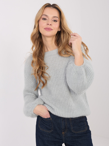 Szary puszysty sweter w jednolitym kolorze